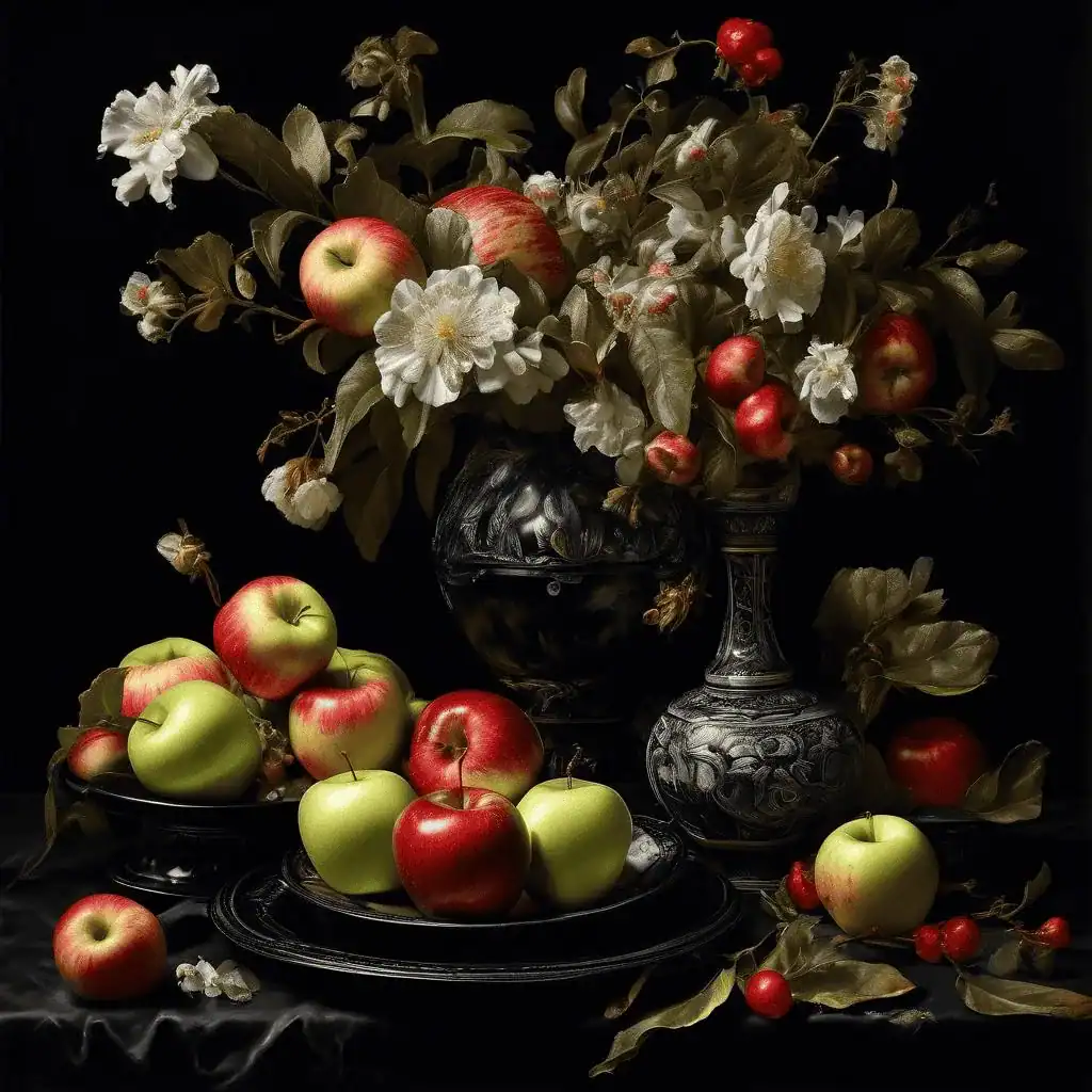 Apple, Half-Peeled on a Black Plate – Avigdor Arikha