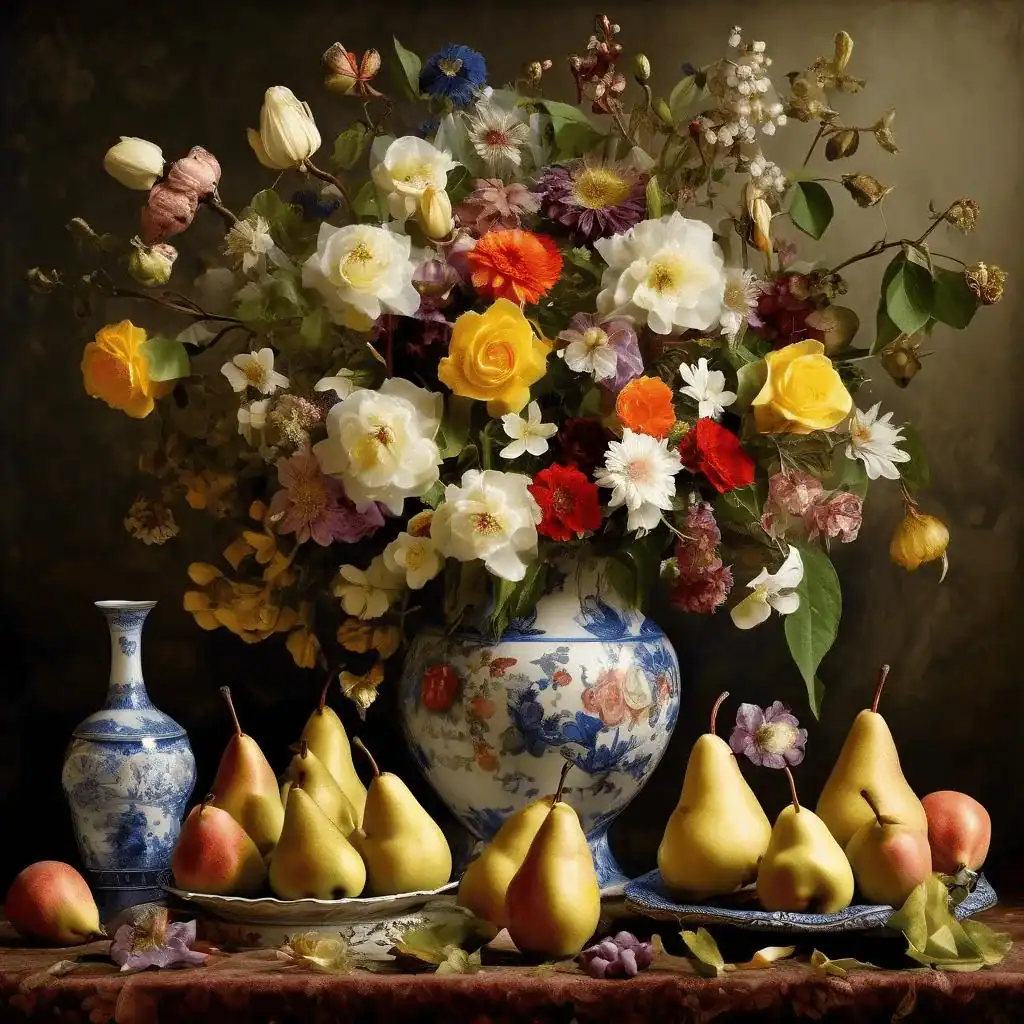 Still Life with Flowers and Pears – Michel Kikoine